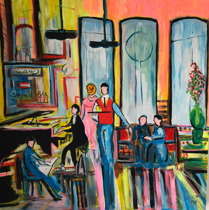 Painting titled "le garçon de café e…" by Romain Mary, Original Artwork, Acrylic