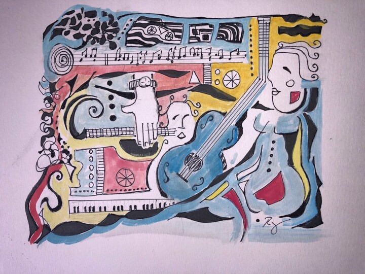 Dessin intitulée "mUSICA" par Romain Mary, Œuvre d'art originale, Crayon