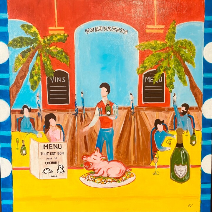 Pittura intitolato "le Restaurant" da Romain Mary, Opera d'arte originale, Acrilico