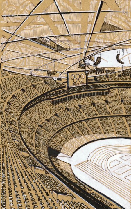 Dessin intitulée "Stade Olympique de…" par Romain-Olivier Thieulot, Œuvre d'art originale