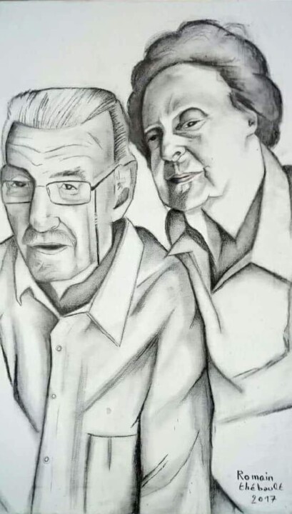 Drawing titled "Portrait grands-par…" by Romain Thébault, Original Artwork, Pencil