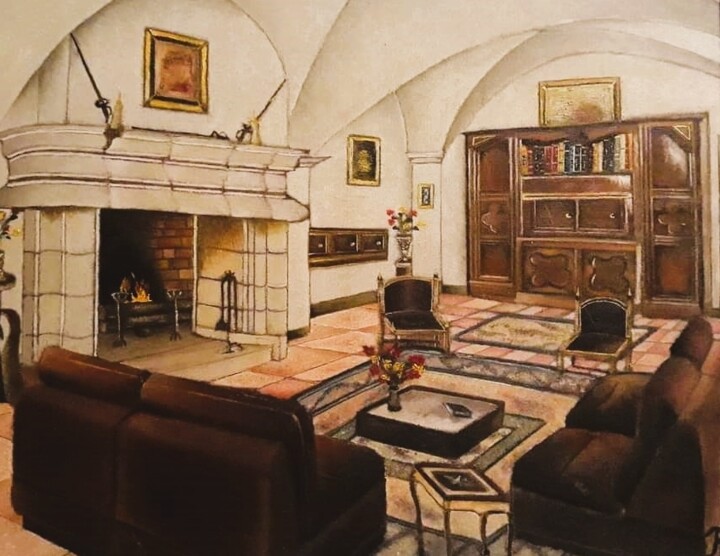 Peinture intitulée "Intérieur Maison Ce…" par Romain Thébault, Œuvre d'art originale, Huile