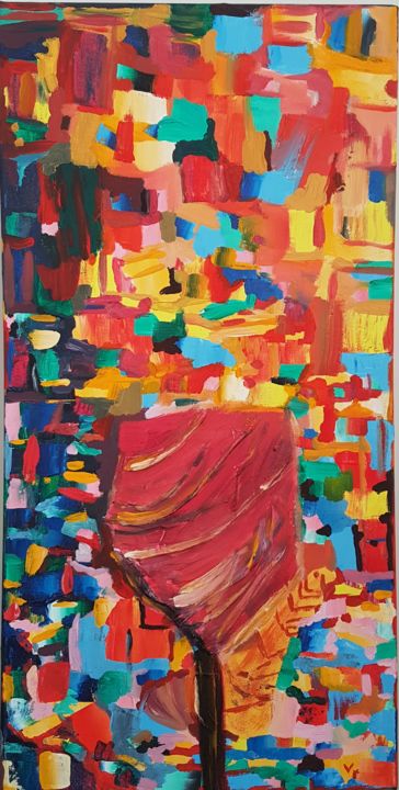 Peinture intitulée "Rouge au soleil" par Mr V, Œuvre d'art originale, Acrylique
