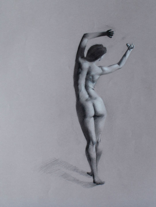 Dessin intitulée "Nu Féminin" par Romain Eugène, Œuvre d'art originale, Fusain