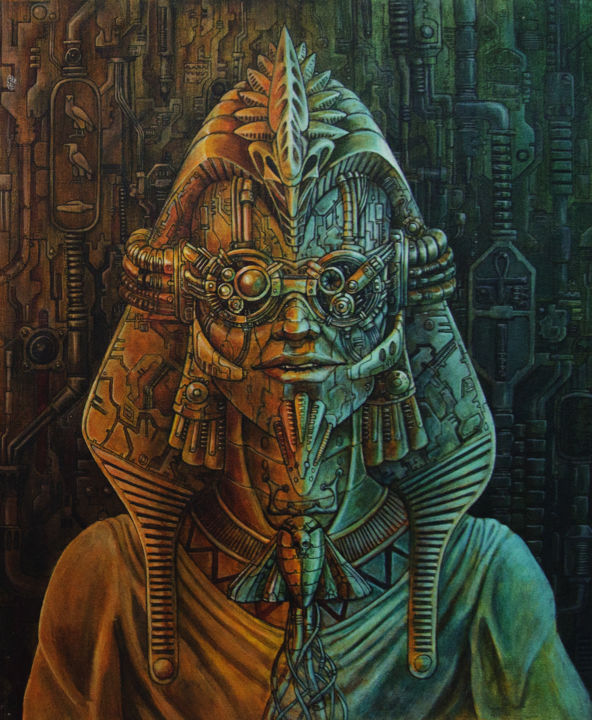 Peinture intitulée "Pharaon Mécanique" par Macchimay, Œuvre d'art originale, Acrylique