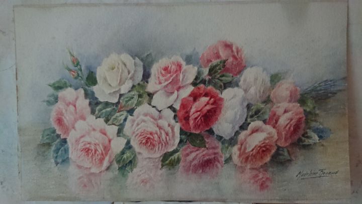 Painting titled "Розы" by Roman Guzar, Original Artwork, Watercolor