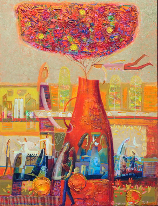 绘画 标题为“In Red” 由Roman Opalinski, 原创艺术品, 油