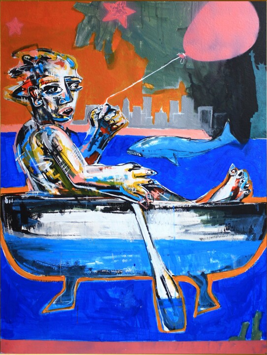 Painting titled "Boat" by Roman Rabyk, Original Artwork, Acrylic