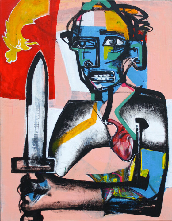 Картина под названием "millennial warrior" - Roman Rabyk, Подлинное произведение искусства, Акрил Установлен на Деревянная р…