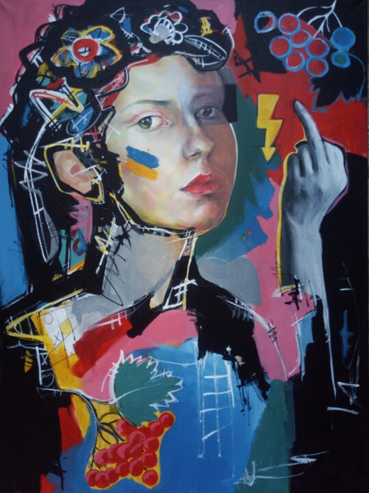 Schilderij getiteld "Natalia" door Roman Rabyk, Origineel Kunstwerk, Acryl Gemonteerd op Frame voor houten brancard