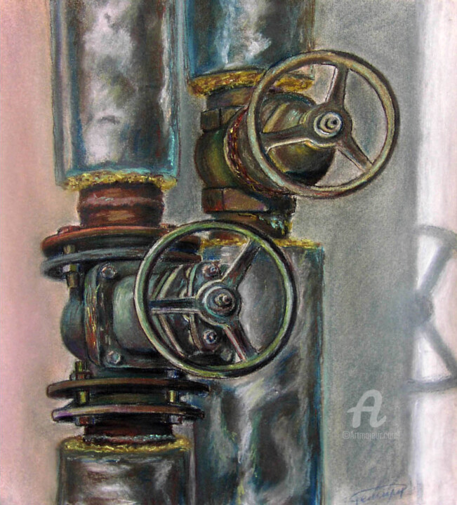 Painting titled "The Pipes" by Roman Rembovsky, Original Artwork, Pastel
