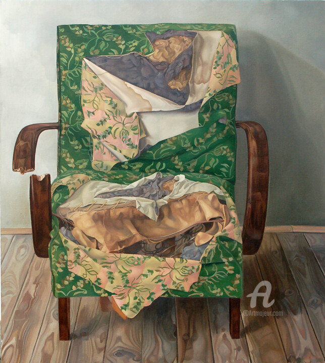 Painting titled "The armchair" by Roman Rembovsky, Original Artwork, Oil Mounted on Wood Stretcher frame