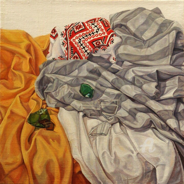 Картина под названием "Textile scenery" - Roman Rembovsky, Подлинное произведение искусства, Масло Установлен на Деревянная…