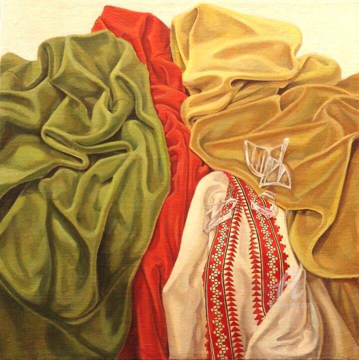 "Textile scenery 3" başlıklı Tablo Roman Rembovsky tarafından, Orijinal sanat, Petrol Ahşap Sedye çerçevesi üzerine monte ed…