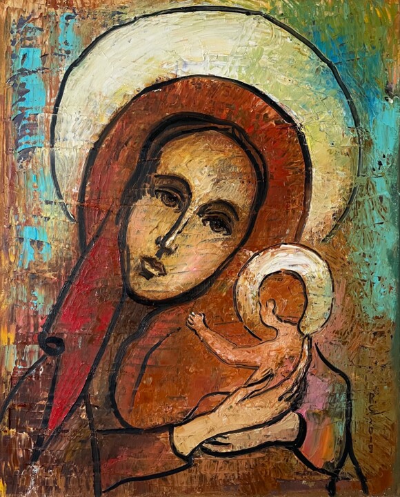 "Maria with baby Jes…" başlıklı Tablo Roman Sleptsuk tarafından, Orijinal sanat, Petrol