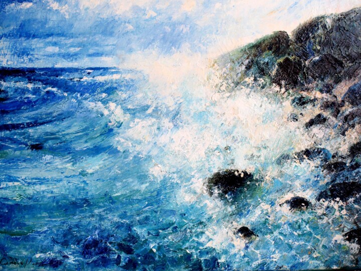 Painting titled "Seaside" by Roman Sleptsuk, Original Artwork, Oil