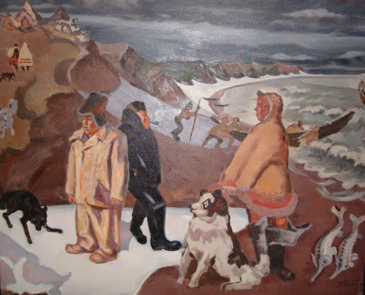 Malarstwo zatytułowany „Fishermen of Taimyr” autorstwa Roman Sokolov, Oryginalna praca, Olej