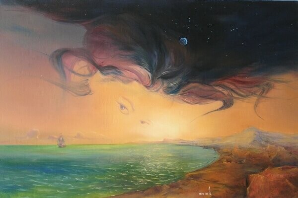 Painting titled "Die Nacht" by Roman Velitschko, Original Artwork