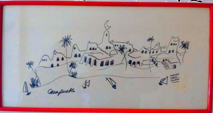 Drawing titled "Casapueblo" by Ariel Román, Original Artwork, Ink