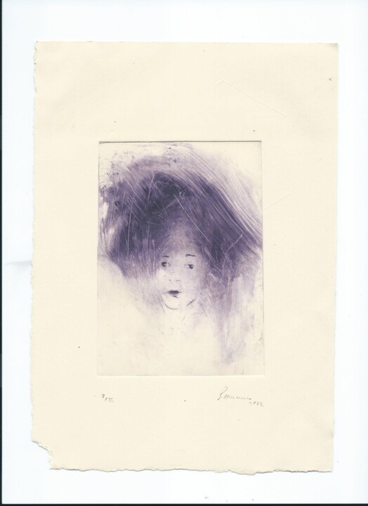 Estampas & grabados titulada "Gravure visage voil…" por Romana, Obra de arte original, Monotipia