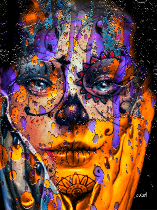 Arts numériques intitulée "sugar skull tears" par Roman Drea, Œuvre d'art originale, Peinture numérique