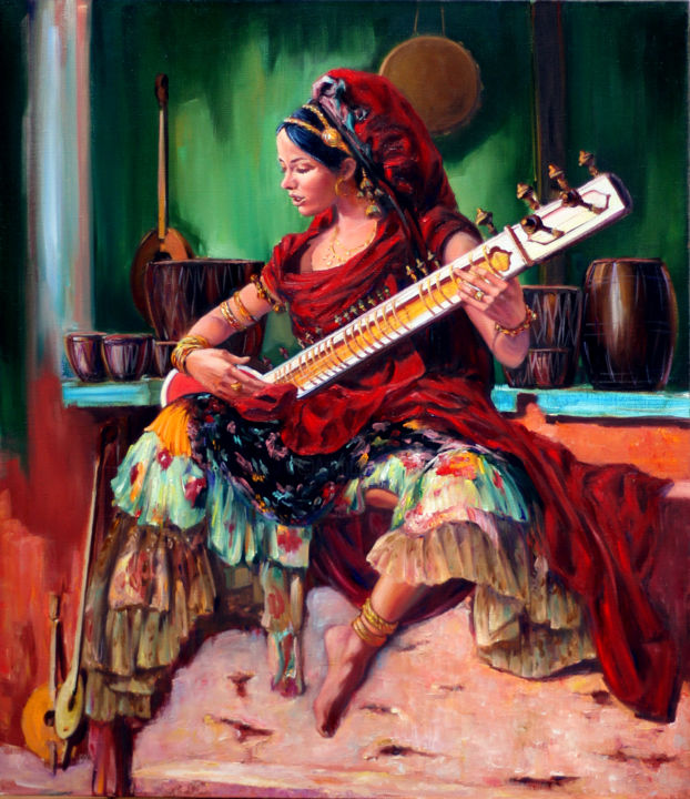 Painting titled "India, the music of…" by Roman Fedosenko, Original Artwork, Oil