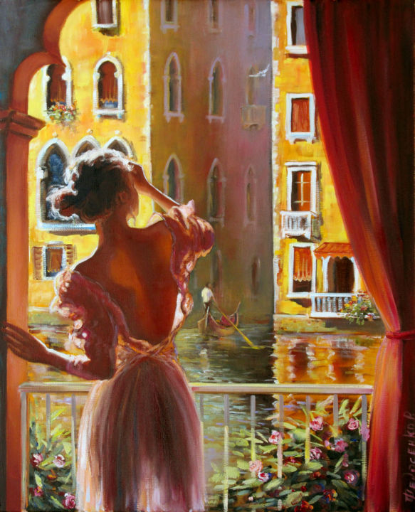 Schilderij getiteld "Venice morning" door Roman Fedosenko, Origineel Kunstwerk, Olie