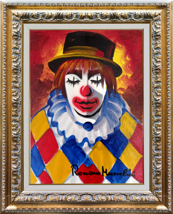Painting titled "The Clown - Italian…" by Romano Mussolini, Original Artwork, Oil Mounted on Wood Stretcher frame