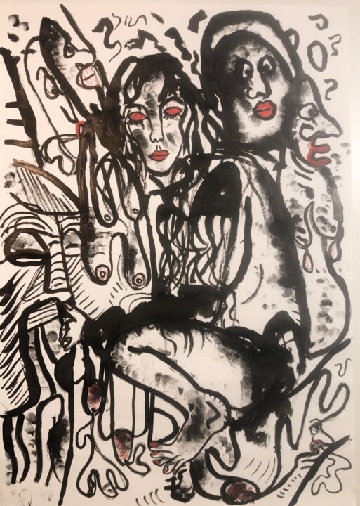 Dessin intitulée "Douceurs noires" par Romano Valsky, Œuvre d'art originale, Encre