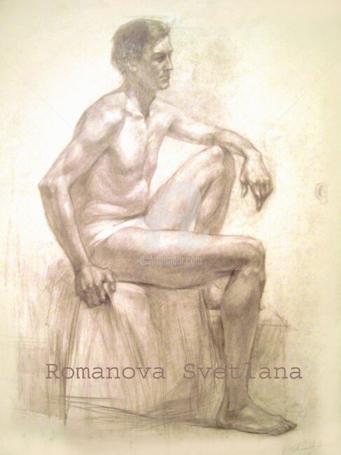 Рисунок под названием "мужская сидящая мод…" - Romanova Svetlana - Art, Подлинное произведение искусства, Другой