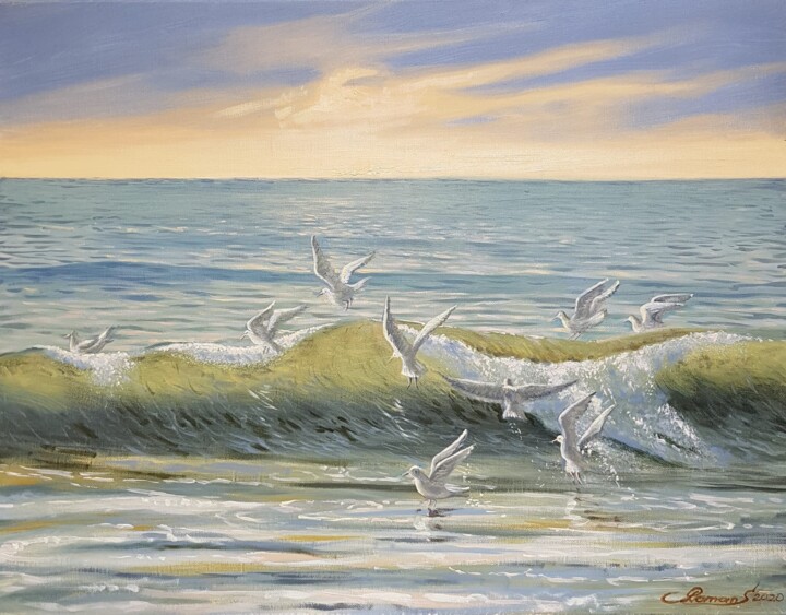 Pintura intitulada "Seagulls" por Romans Ivanovskis, Obras de arte originais, Óleo