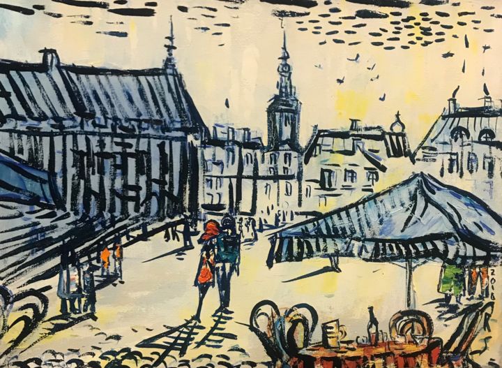 Painting titled "old town" by Roman Sleptsuk, Original Art, Oil
