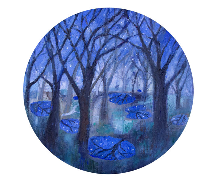 Painting titled "Star Puddles" by Romany Steele, Original Art, Oil Mounted on Stretcher frame