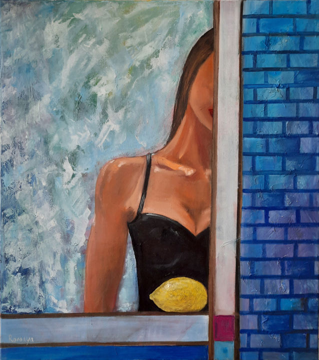 Painting titled "blue wall" by Romaya Puchman, Original Artwork, Oil