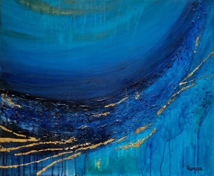 Painting titled "breath of blue ocean" by Romaya Puchman, Original Artwork, Acrylic