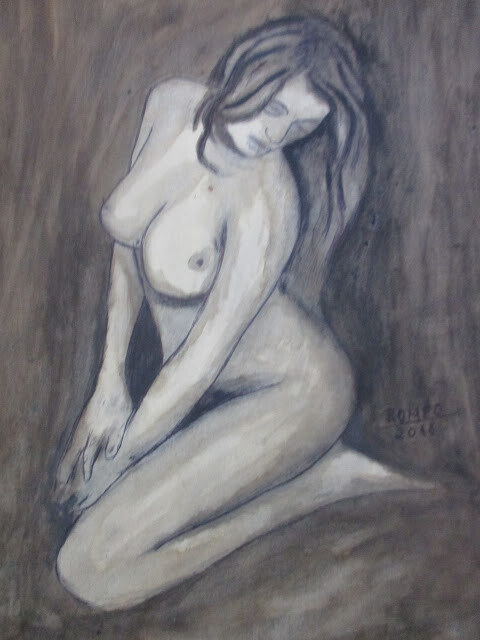 Zeichnungen mit dem Titel "MULHER NUA" von Romeo Zanchett, Original-Kunstwerk, Tinte