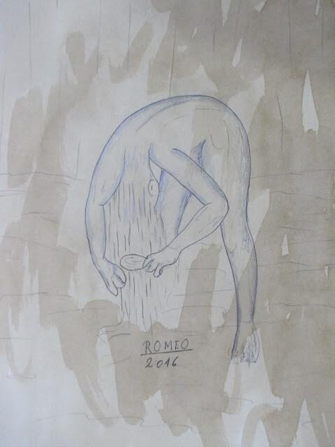 Drawing titled "MULHER ESCOVANDO CA…" by Romeo Zanchett, Original Artwork, Ink