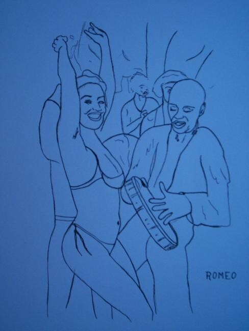 Desenho intitulada "Sambistas." por Romeo Zanchett, Obras de arte originais