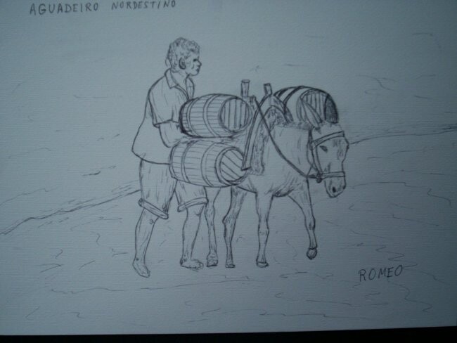 Drawing titled "AGUADEIRO NORDESTINO" by Romeo Zanchett, Original Artwork