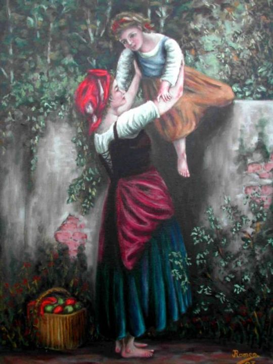 Painting titled "Little thieves" by Jose María Romeo, Original Artwork, Oil