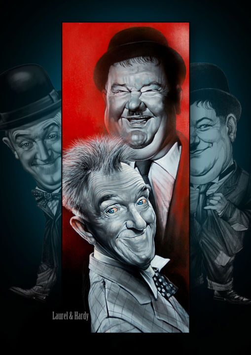 Dessin intitulée "Laurel & Hardy" par Raileanu Romeo, Œuvre d'art originale