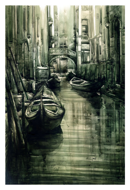 Peinture intitulée "Venice (Watercolor)" par Raileanu Romeo, Œuvre d'art originale