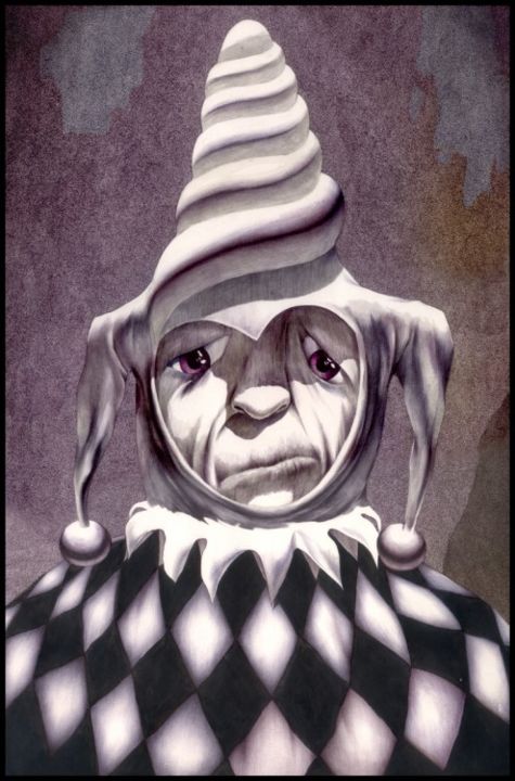 Painting titled "Sad Clown" by Romeo Schitco, Original Artwork, Oil