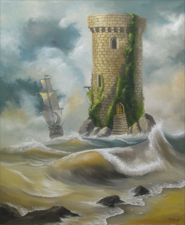 Peinture intitulée "Tower of Hope" par Romeo Schitco, Œuvre d'art originale, Huile