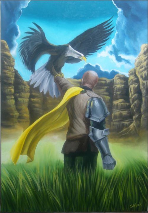 Painting titled "bird-of-prey" by Romeo Schitco, Original Artwork, Oil