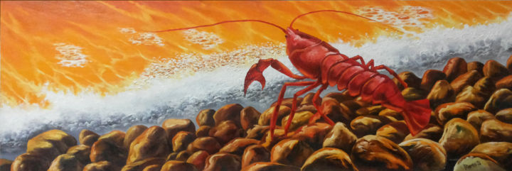 Painting titled "cancer on the shore" by Romeo Schitco, Original Artwork, Oil