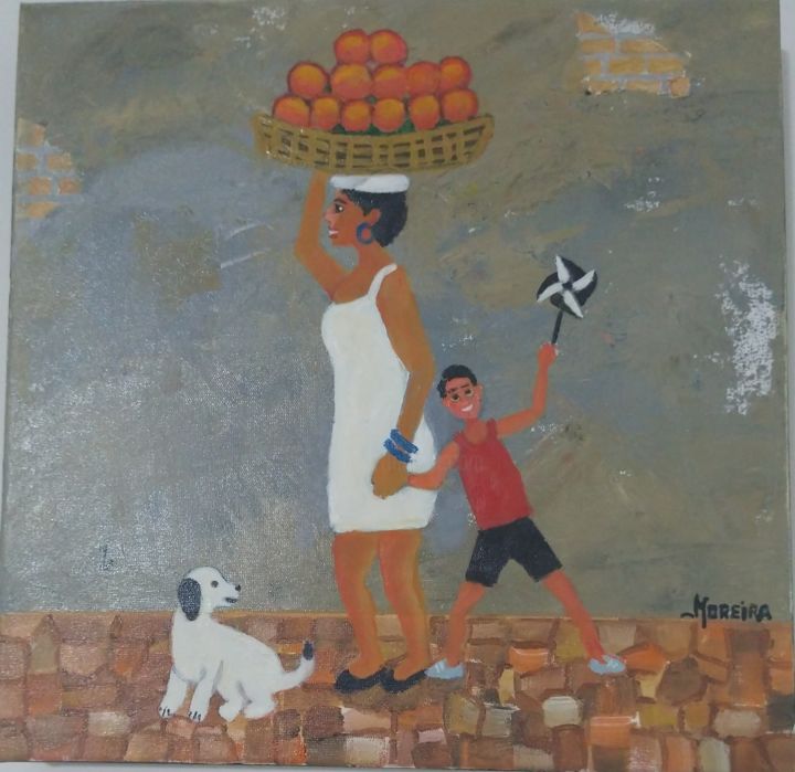 Pintura intitulada "VENDEDORA LARANJAS" por Romeu Graça Moreira, Obras de arte originais, Acrílico