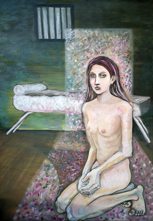 Painting titled "NAKED WOMAN IN PRIS…" by Romina Rosati, Original Artwork, Acrylic