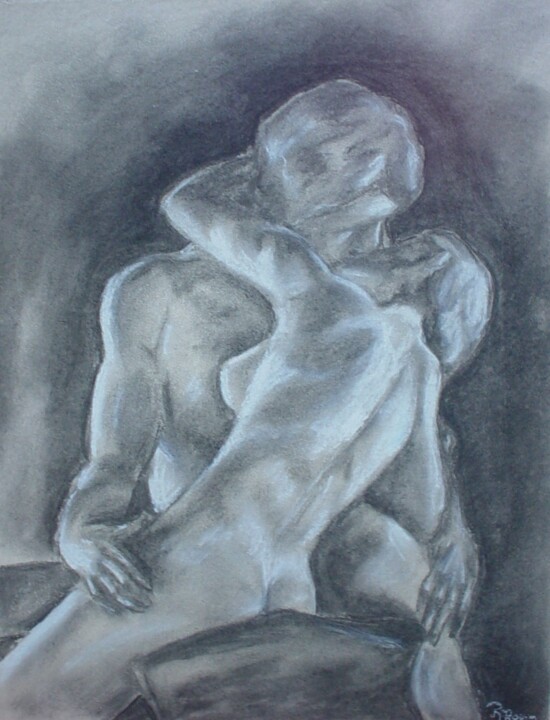 Painting titled "El beso (de Rodin)" by Romina Rosin, Original Artwork, Oil