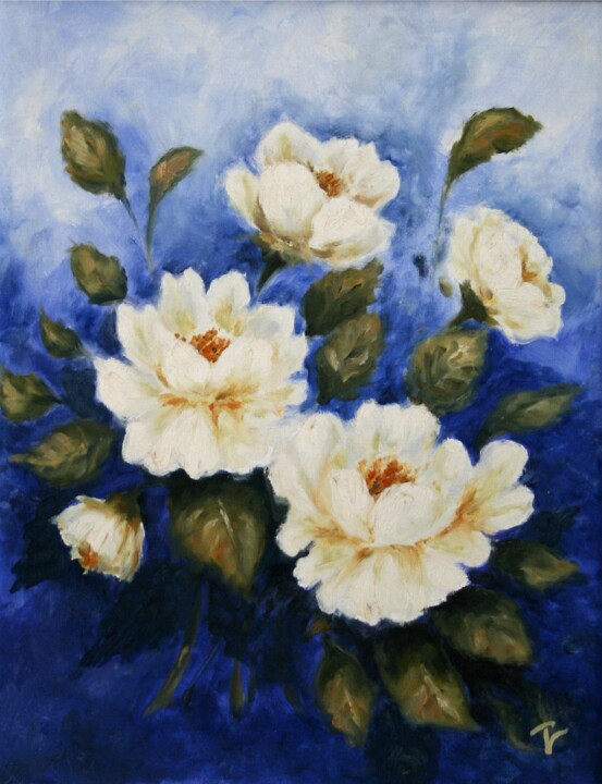 Painting titled "Magnolias" by Romina Rosin, Original Artwork, Other Mounted on Other rigid panel